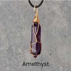 Amethyst Gold Crystal Wrapped Necklace Boho & Hippie Style